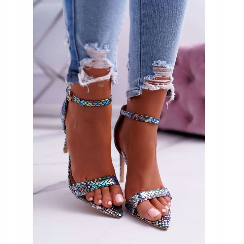 Sandale pentru femei cu toc înalt Lu Boo Snake Green Ramann multicolor verde 2