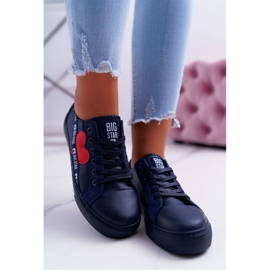 Adidași pentru femei Big Star Blue Navy cu inimă EE274258 albastru marin 2