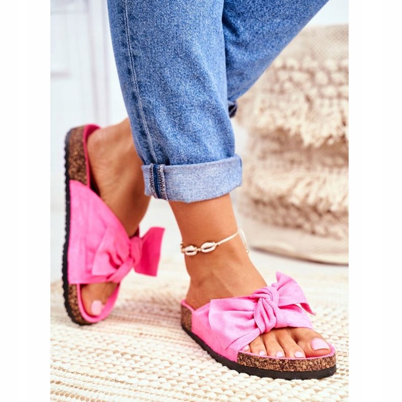 BUGO Papuci De Damă Pe Cork Neon Fuchsia Wendy roz 2