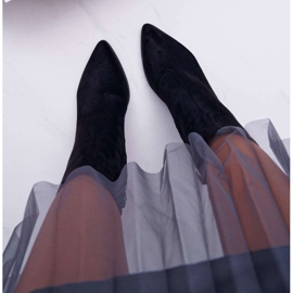 FRID Cizme de damă pe toc cu fermoar cu vârf și piele de căprioară, negru 2