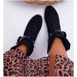 FB2 Cizme de damă cu toc plat Cizme de cowboy cu cataramă Ewella neagră negru 1