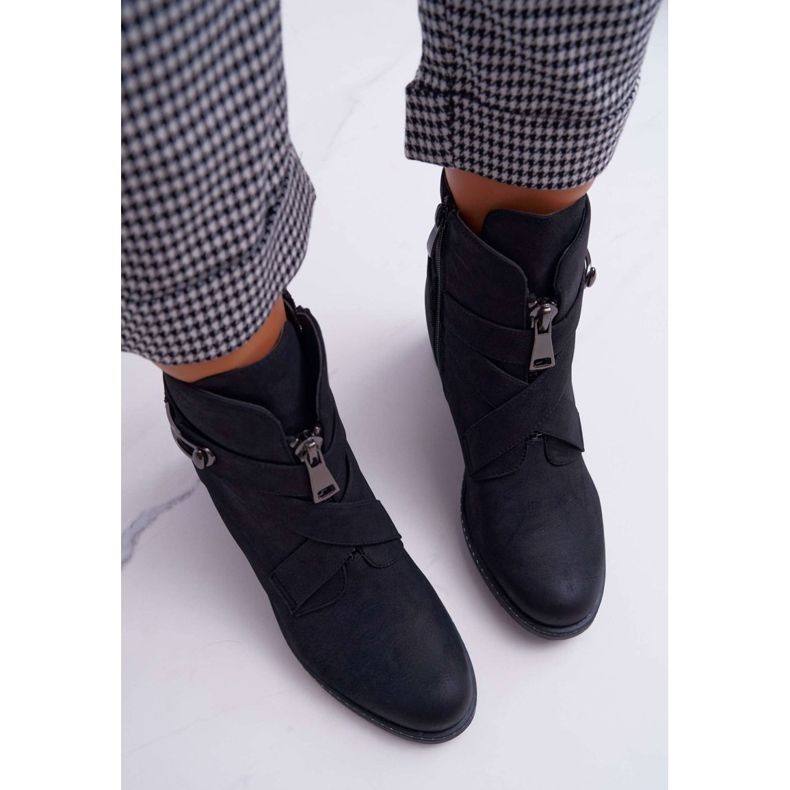 Vinceza Cizme de damă pe toc piele de căprioară negru curajos 2