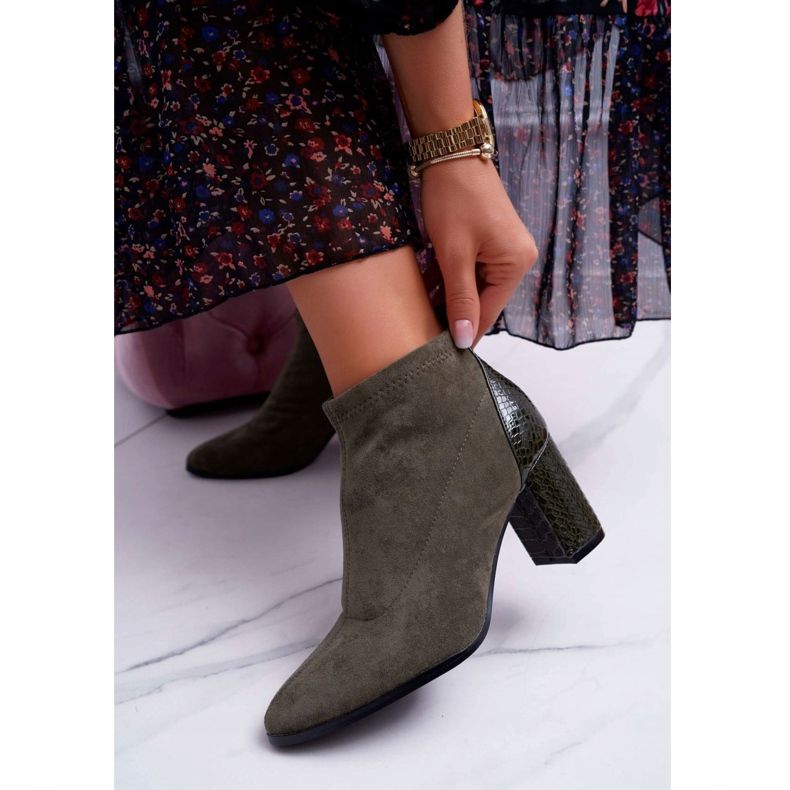 S.Barski Cizme de piele de căprioară pentru femei, cu toc înalt Kaki Ferrous 2