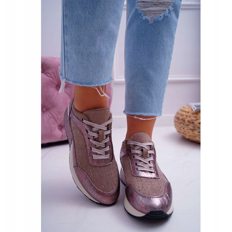 Încălțăminte sport pentru femei Bej Sergio Leone Ondar maro roz 2