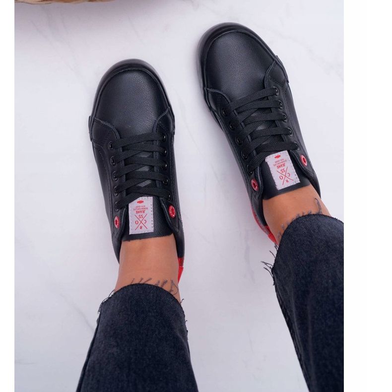 Cross Jeans Blugi Cross pentru femei, adidași negri EE2R4019C negru roșu 2