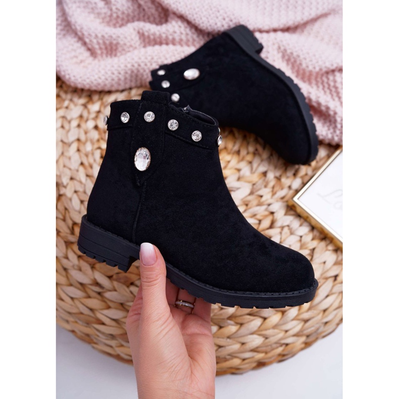 POPA Cizme negre pentru copii cu cristale Toc plat Venici negru 1