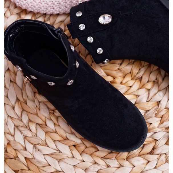 POPA Cizme negre pentru copii cu cristale Toc plat Venici negru 2