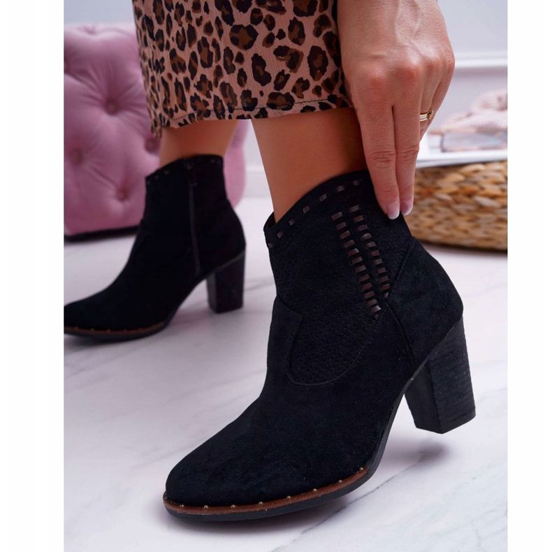 FP1 Cizme de damă pe toc piele de căprioară negru Westema 2