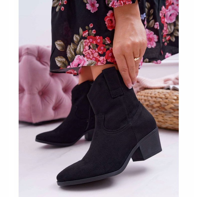 BUGO Cizme de damă cu toc plat Cizme de cowboy negru Telifa 1