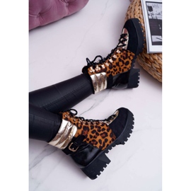 WIN Cizme pentru femei Trappers Toc plat Print cu leopard Move On negru 7