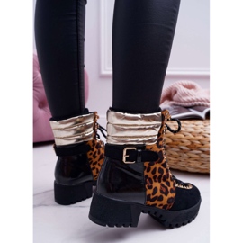 WIN Cizme pentru femei Trappers Toc plat Print cu leopard Move On negru 4