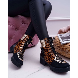 WIN Cizme pentru femei Trappers Toc plat Print cu leopard Move On negru 2