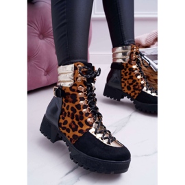 WIN Cizme pentru femei Trappers Toc plat Print cu leopard Move On negru 3