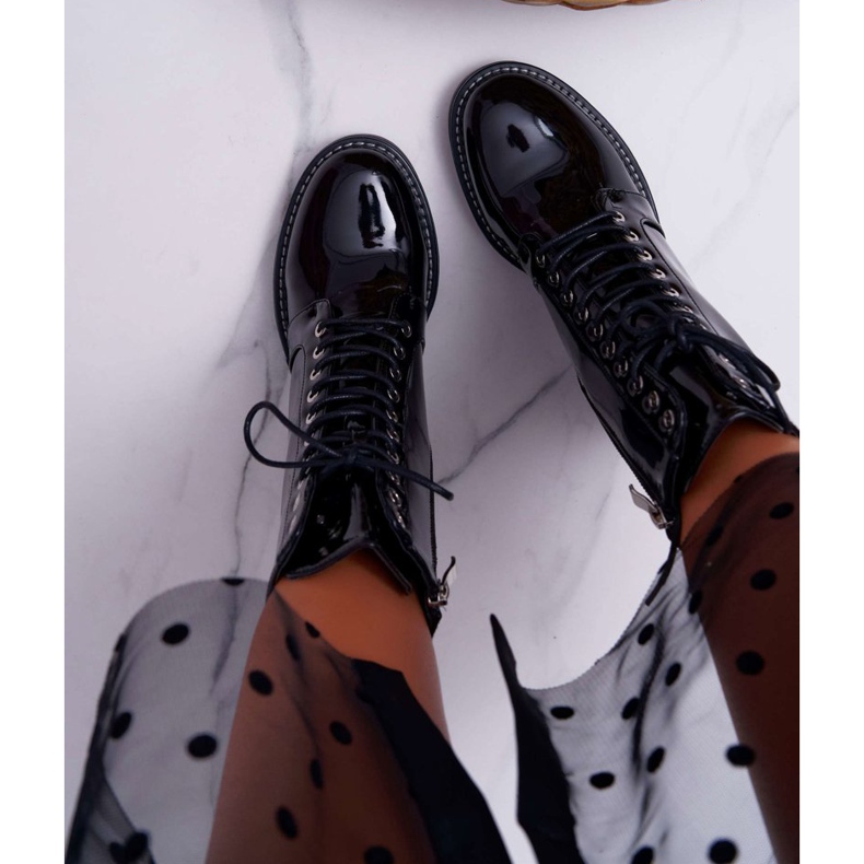 Cizme de damă lăcuite pe toc Negru Insistă 2