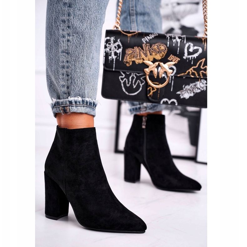 FW1 Cizme de damă pe toc Suede Black Sharks negru 1