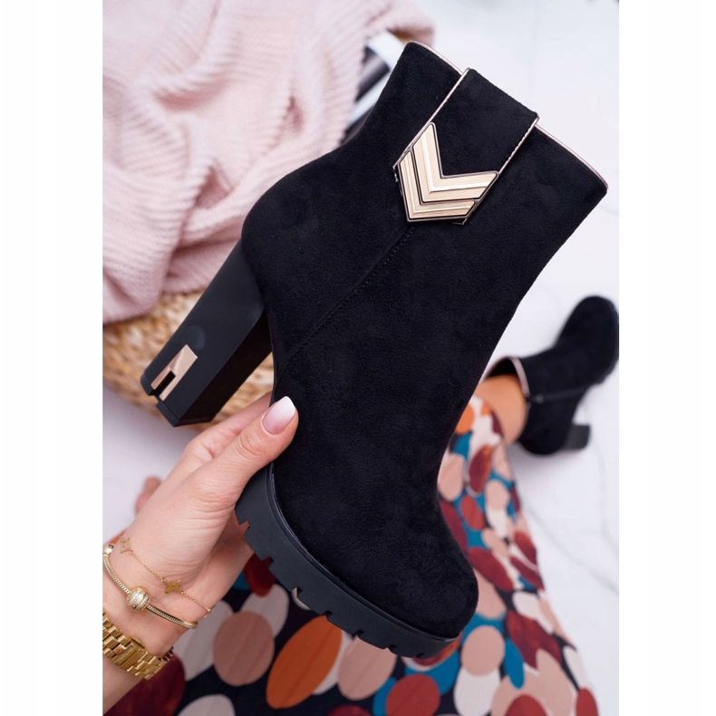 FE1 Cizme de damă pe toc piele de căldură caldă M319 Negru Midway 1