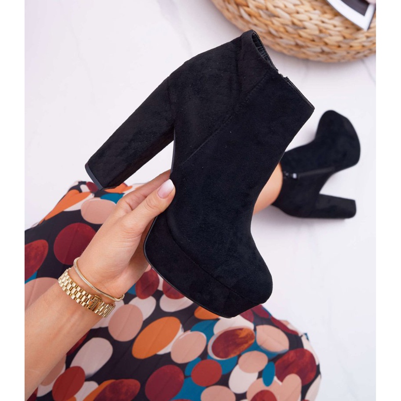 ADY Cizme de damă pe toc și piele de căprioară neagră Celinne negru 2