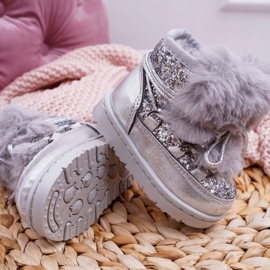 FRROCK Cizme de zăpadă pentru copii cu blană argintie Minnie Mouse gri 1