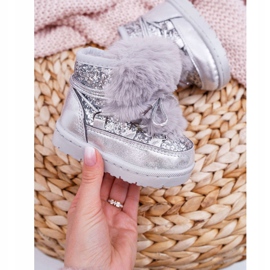 FRROCK Cizme de zăpadă pentru copii cu blană argintie Minnie Mouse gri 2