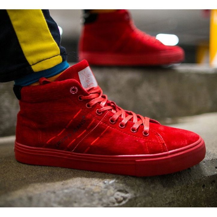 Cross Jeans Tenisi pentru bărbați Blugi cu cruce înaltă Piele piele întoarsă roșie EE1R4055C roșu 1