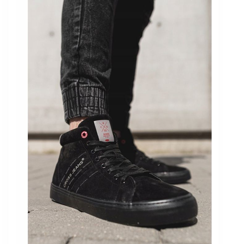 Cross Jeans Adidași pentru bărbați Jeans cu cruce înaltă Piele piele de căprioară negru EE1R4057C 1
