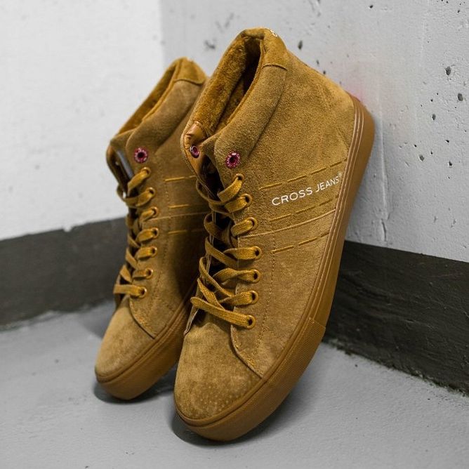 Cross Jeans Adidași pentru bărbați Jeans cu cruce înaltă Piele piele căprioară Camel EE1R4054C maro 1