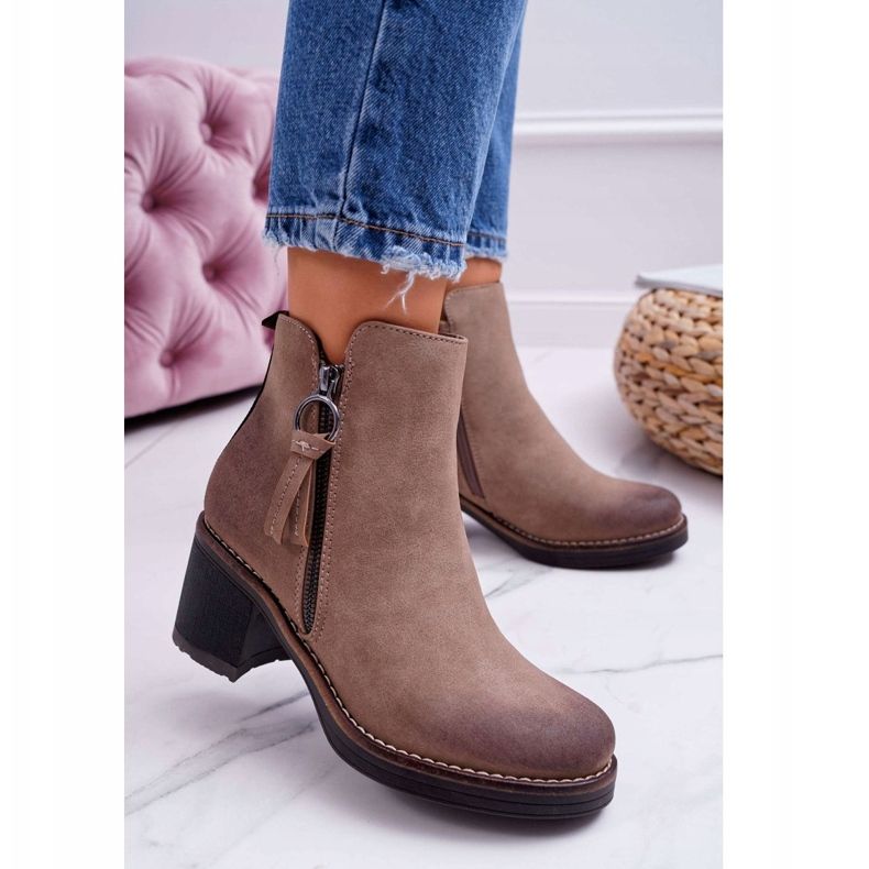 FRJEIN Cizme de damă pe toc Pâslă caldă bej Delia 1