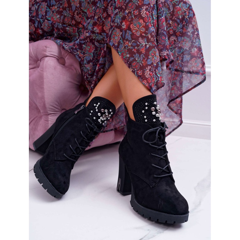 EVE Cizme de damă pe toc și piele de căprioară neagră Fieste negru 2