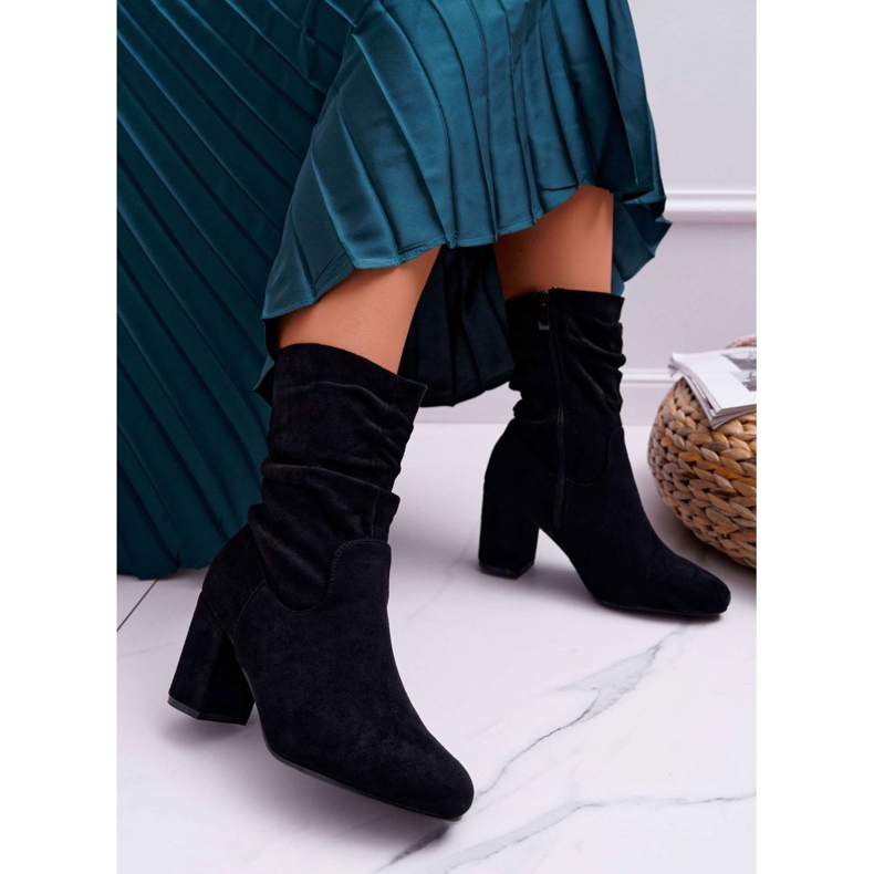 FRJ Cizme de damă pe toc piele de căprioară negru fără sfârșit 1