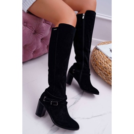 Cizme de damă pe toc piele de căprioară Big Star EE274520 negru 2