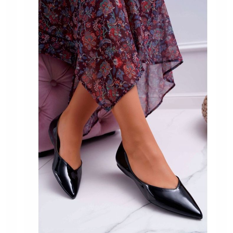 FRJEIN Balerini de damă lacuit în negru spitz Spune-mi 1