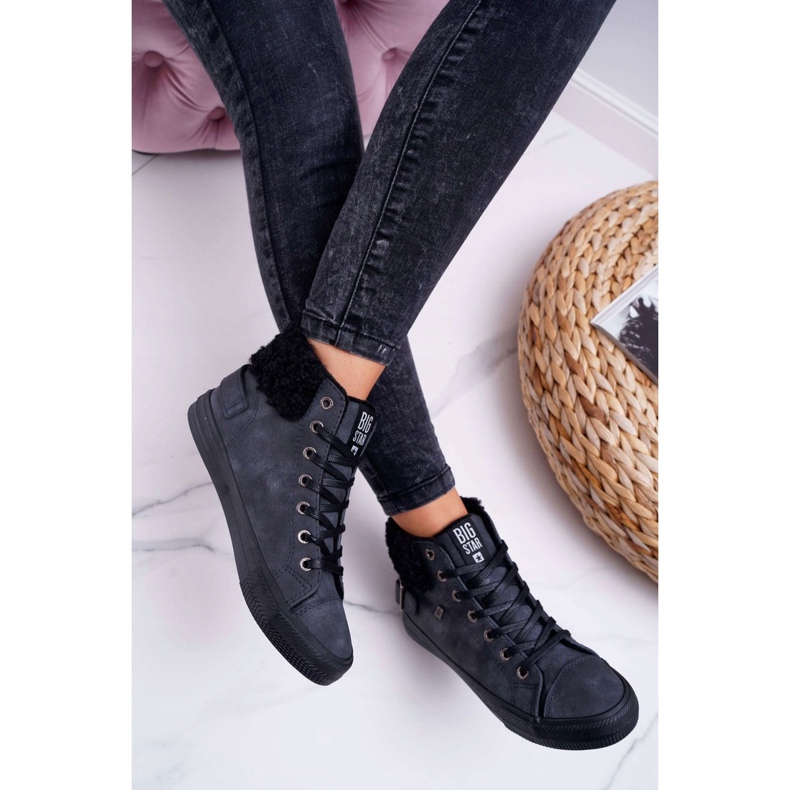 Adidași pentru femei Big Star High Warm Black EE274080 negru 2