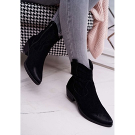 BUGO Cizme Cowboy Femei Suede Negre Ferders negru 2