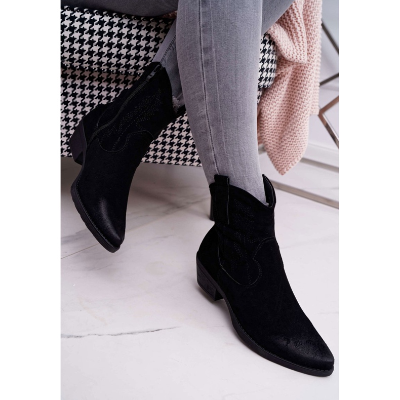 BUGO Cizme Cowboy Femei Suede Negre Ferders negru 2