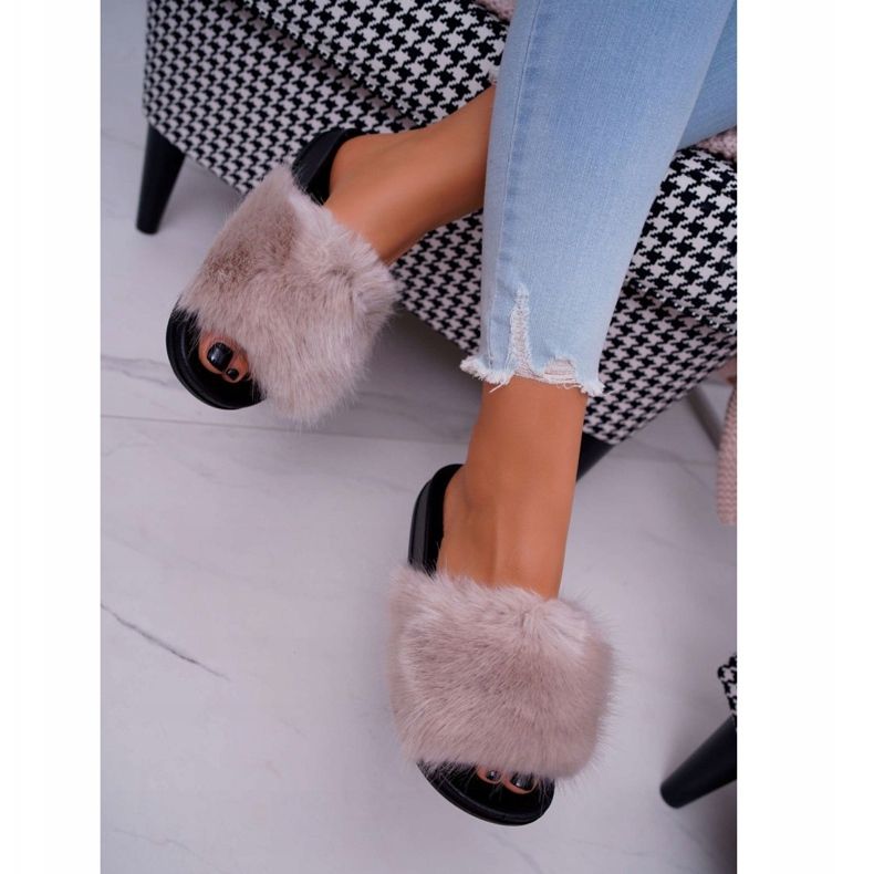 PS1 Papuci Bej Femei cu blană NiceFur 2