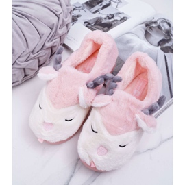 BUGO Papuci pentru femei cu blană, ren, trandafiri de ren roz 1