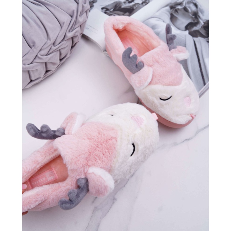 BUGO Papuci pentru femei cu blană, ren, trandafiri de ren roz 2