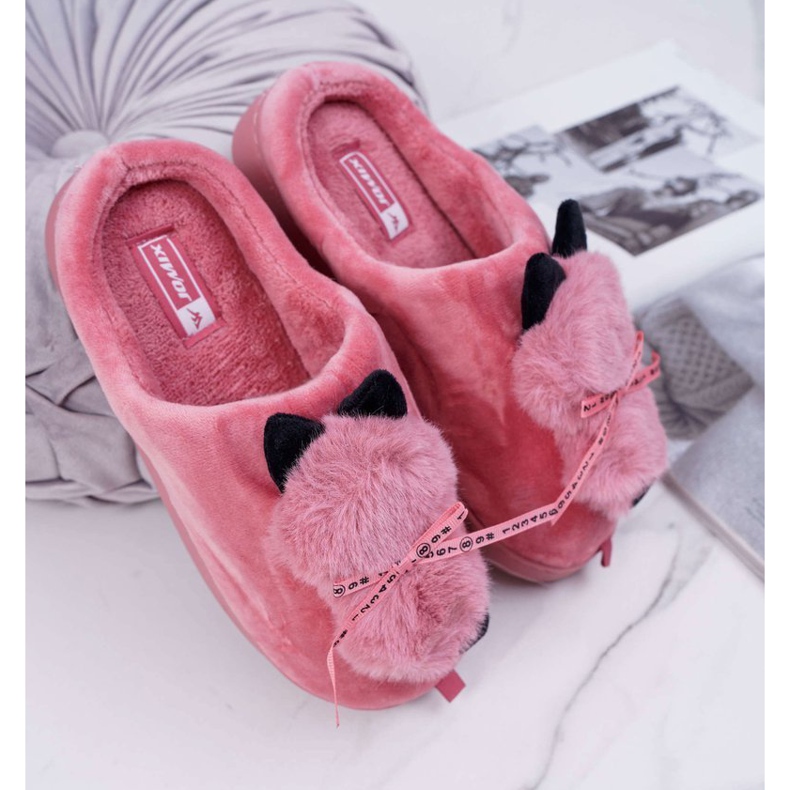 BUGO Papuci de damă cu blană Kitten Red Kitty roșu 1