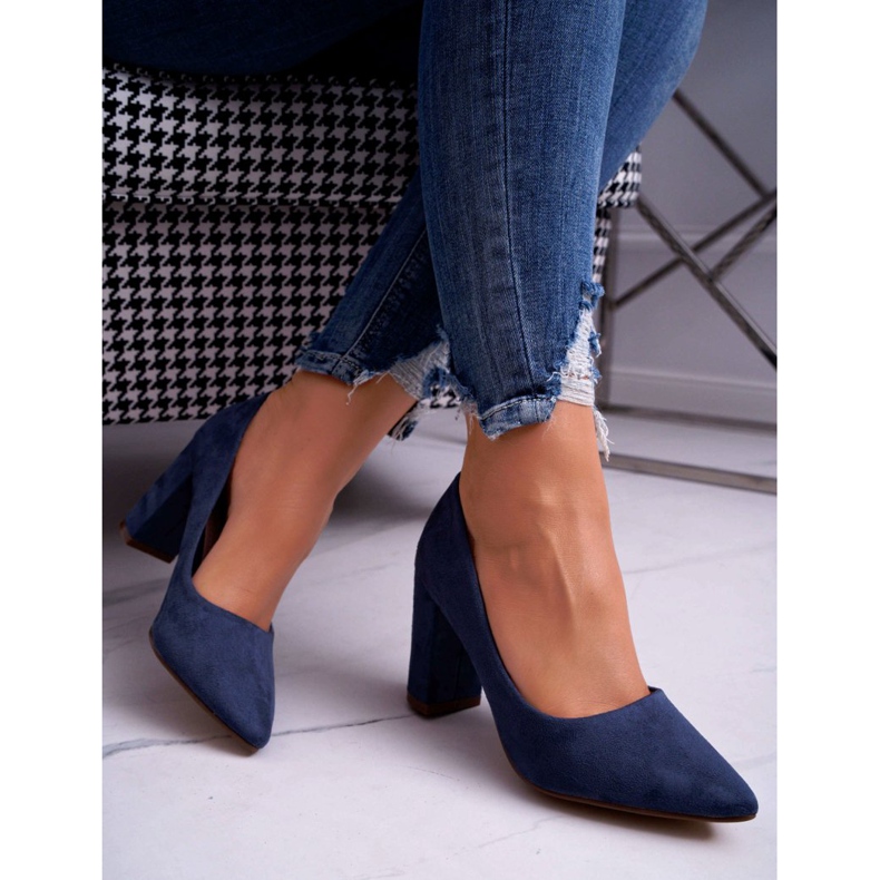 SEA Pompă de damă pe toc de piele întoarsă albastru maro Florena albastru marin 2