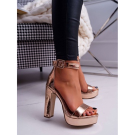 FRID Sandale de damă pe toc înalt, platformă aur roz Huran galben 1