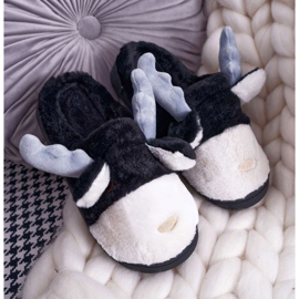 FRID Papuci de damă cu blană de ren negru Deff 1