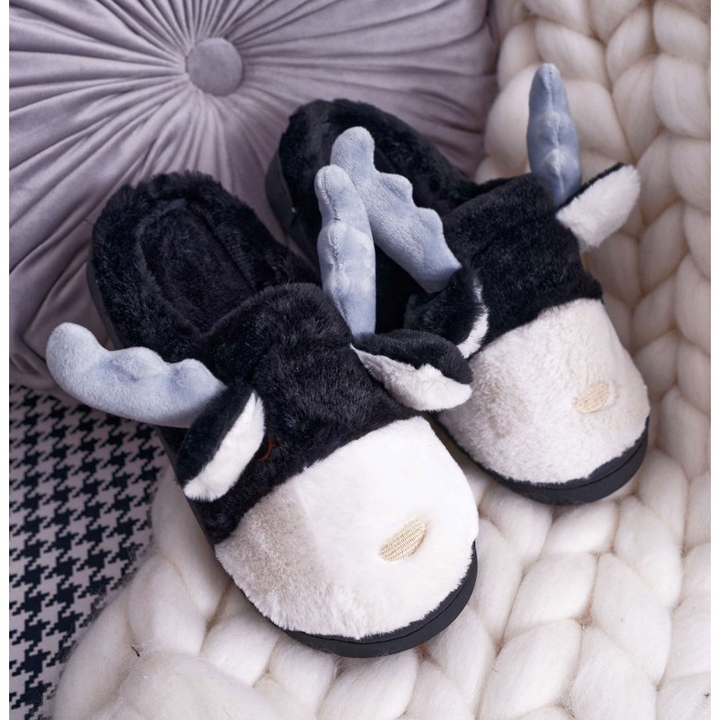 FRID Papuci de damă cu blană de ren negru Deff 1