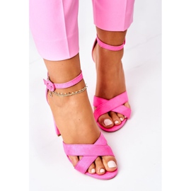 PS1 Sandale de damă pe toc de piele întoarsă fluo Fuchsia Telmen roz 1