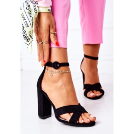 SEA Sandale de damă pe toc piele de căprioară negru Telmen 1