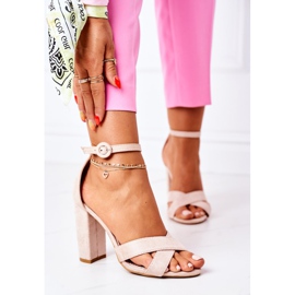 PS1 Sandale de damă pe toc piele de căprioară bej Telmen 2