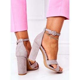 PS1 Sandale dama pe toc piele de căprioară gri Telmen 1