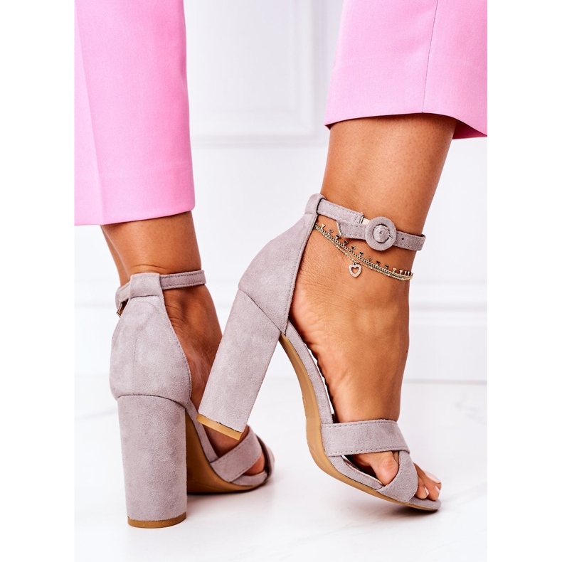 PS1 Sandale dama pe toc piele de căprioară gri Telmen 1