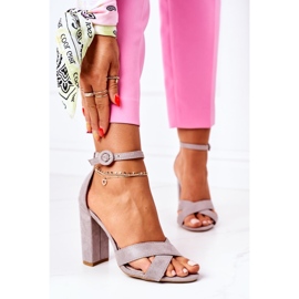 PS1 Sandale dama pe toc piele de căprioară gri Telmen 2