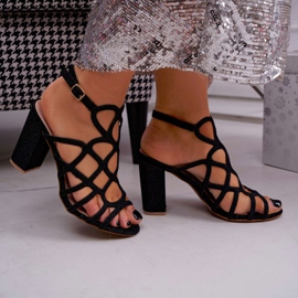 SEA Sandale de damă pe toc Glitter negru Gete 2