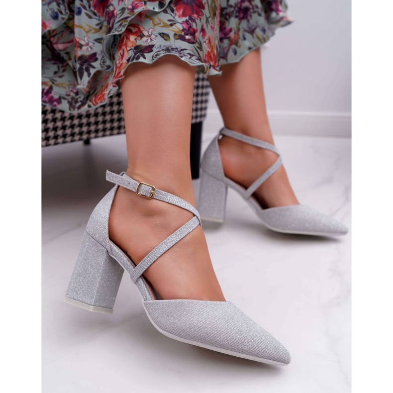 SEA Pompă de damă pe toc Glitter argintiu Perset gri 1